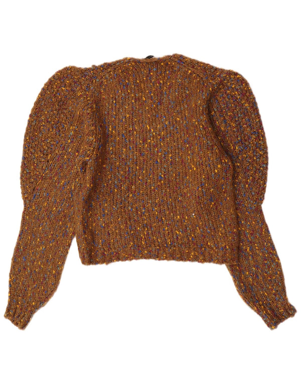 Pulover cu decolteu în V Zara pentru femei UK 14 Maro mediu acrilic cu pete