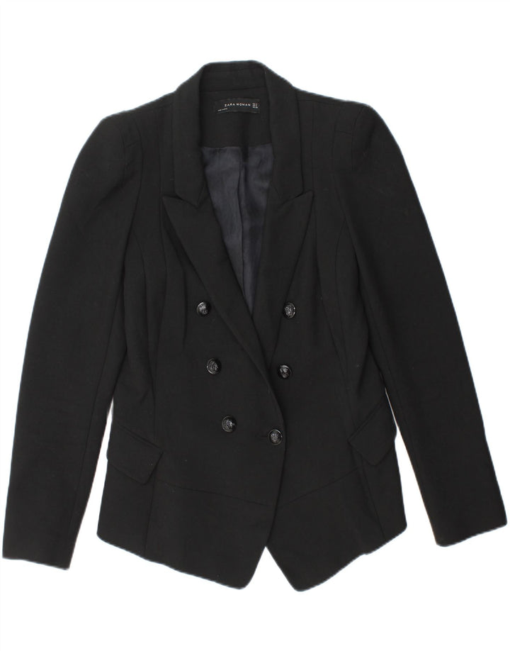 ZARA Womens Double Breasted Blazer Jacket UK 12 Medium Black Polyester Vintage Zara and Second-Hand Zara from Messina Hembry 