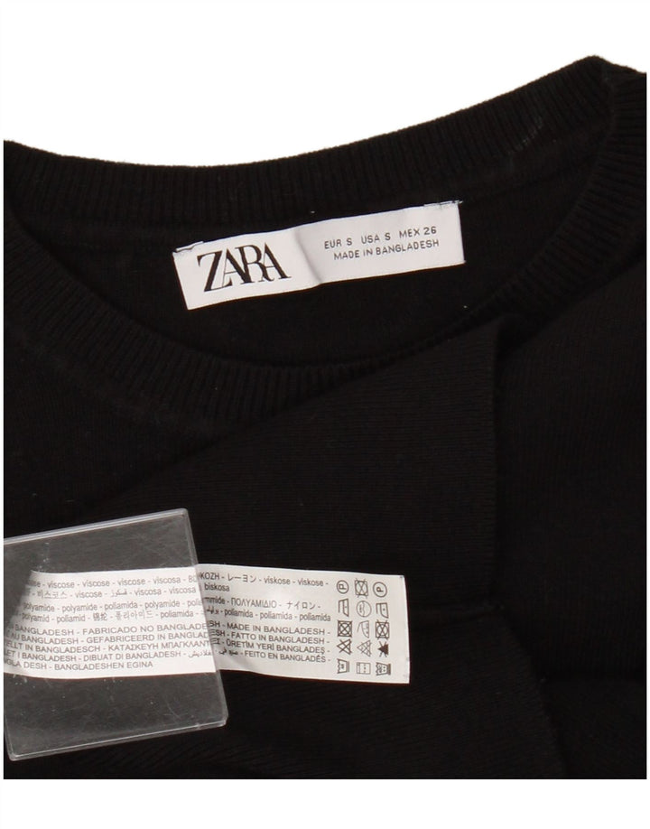 Crop Top pentru femei Zara cu mânecă lungă UK 8 mic, negru, viscoză