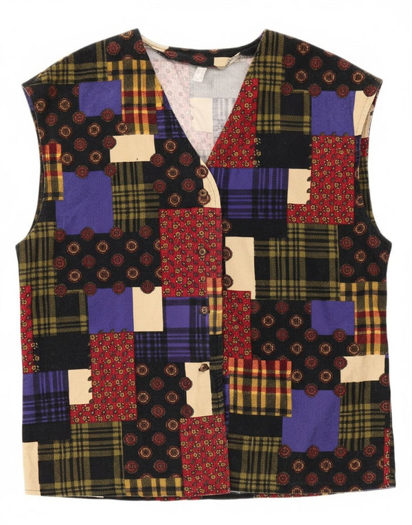 Vestă vintage din velur pentru femei UK 12 Medium Multicolor Patchwork