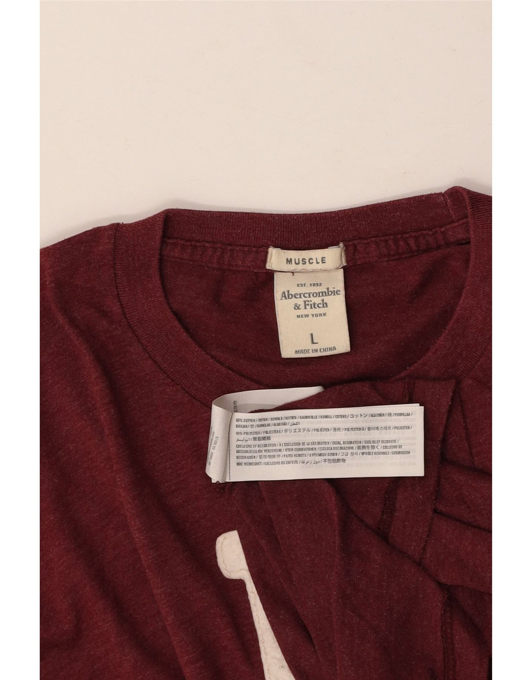 ABERCROMBIE & FITCH Top cu grafic musculare pentru bărbați cu mânecă lungă, mare, burgundă