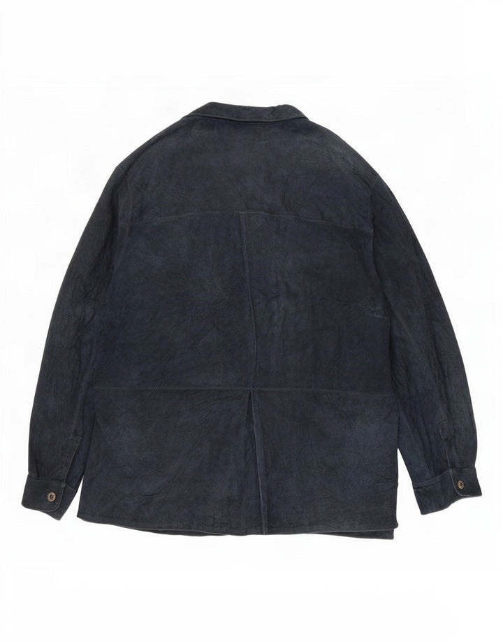 Jachetă vintage de piele intoarsa pentru femei UK 18 XL bleumarin din piele