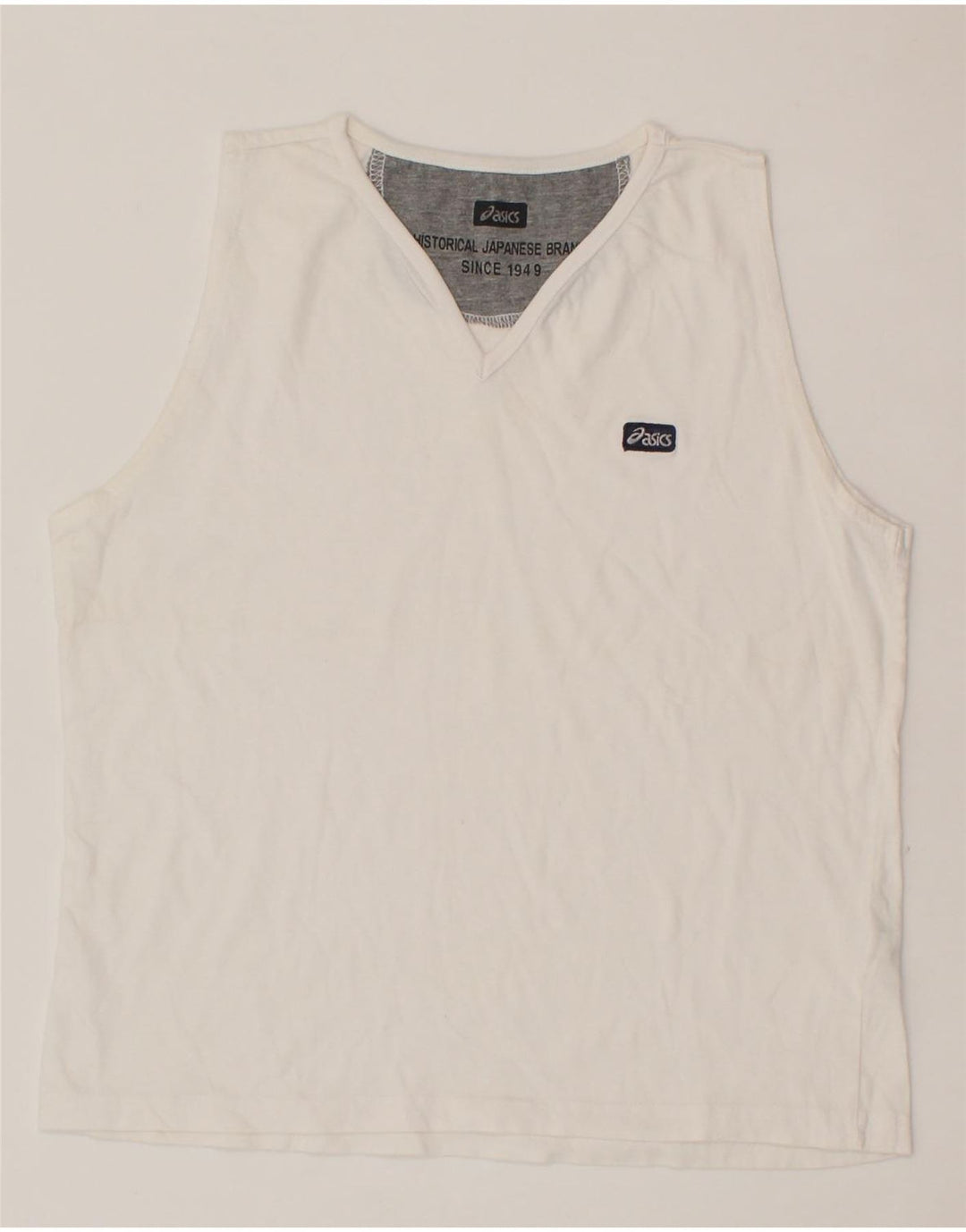 ASICS Womens Vest Top UK 14 Large White Cotton Vintage Asics and Second-Hand Asics from Messina Hembry 