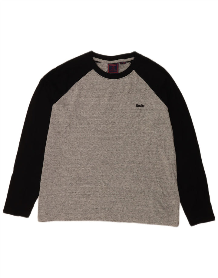 Top pentru femei Superdry cu mânecă lungă UK 12, gri mediu, bumbac color bloc