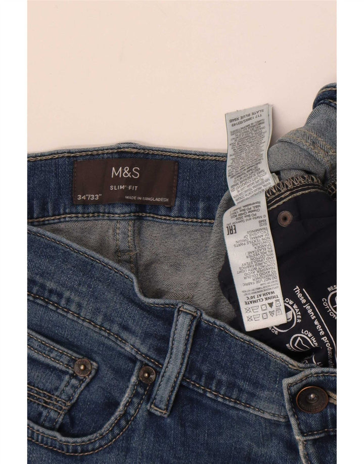 Blugi slim pentru bărbați Marks & Spencer W34 L33 Bumbac albastru