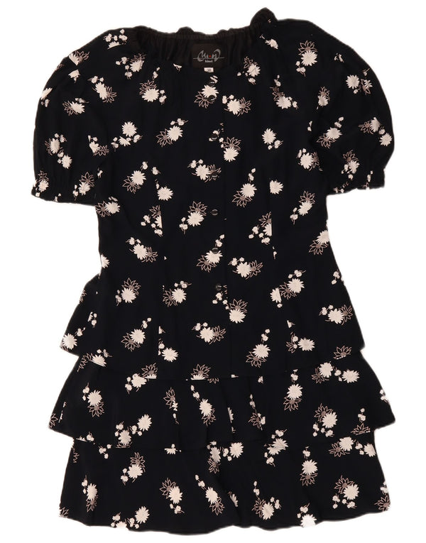 VINTAGE Rochie Femei Peplum EU 38 Mediu Bleumarin Viscoză Florală