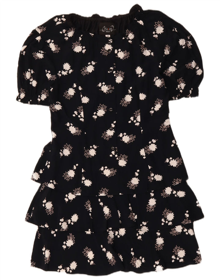 VINTAGE Rochie Femei Peplum EU 38 Mediu Bleumarin Viscoză Florală