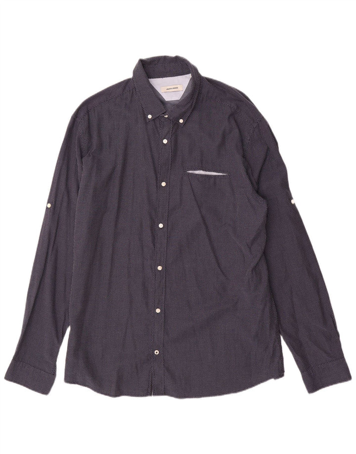 Cămașă Jack & Jones pentru bărbați 2XL, bumbac geometric, albastru bleumarin