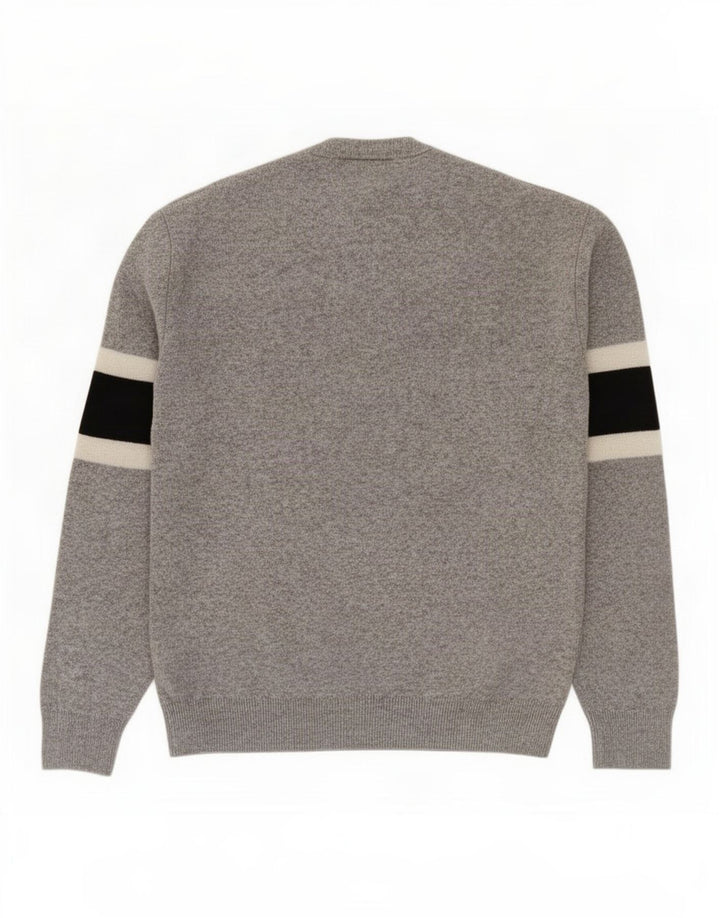 Pulover Lacoste pentru bărbați, cu gât turnat, mărimea 3, lână color bloc, gri mic