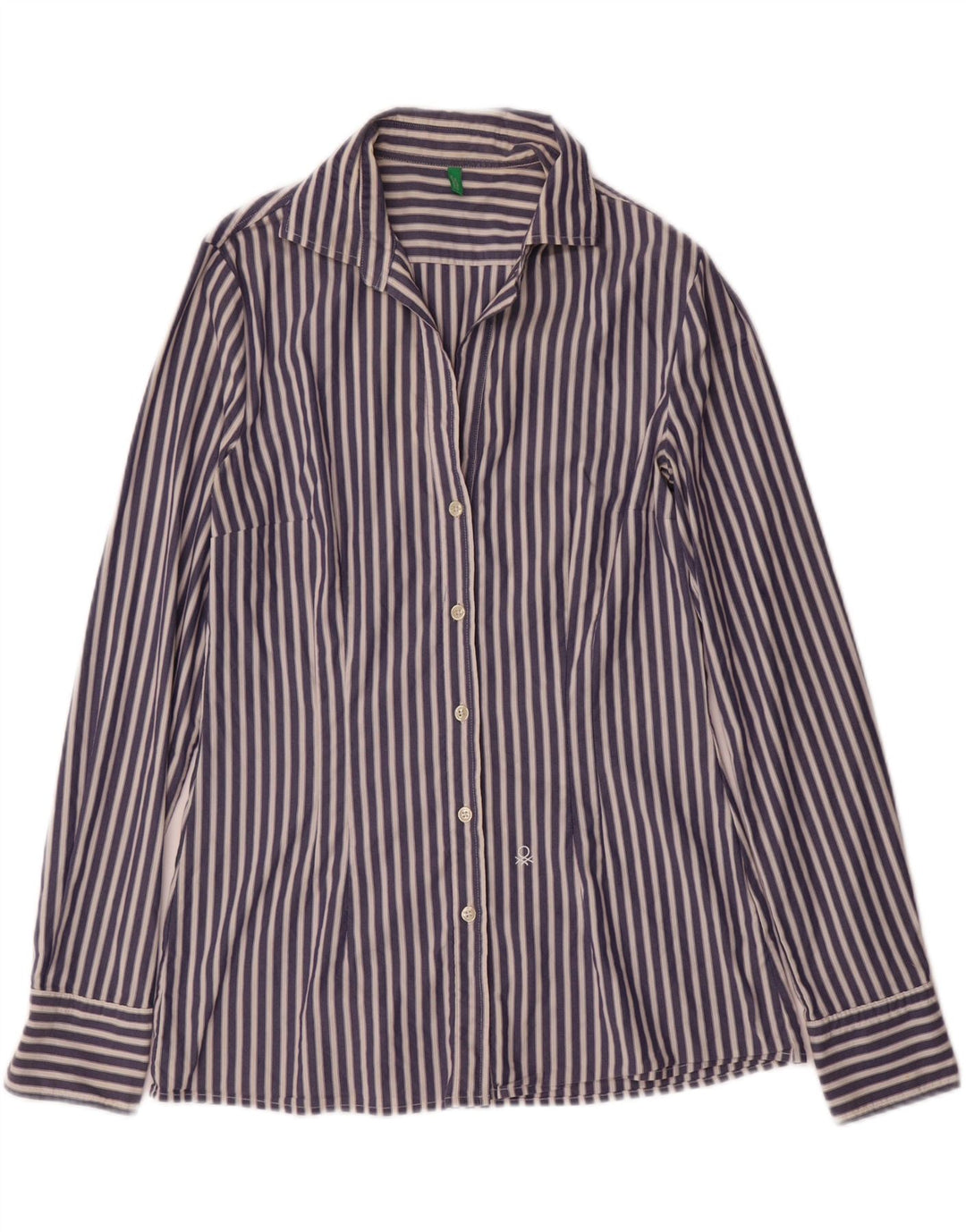 BENETTON Womens Shirt UK 16 Large Navy Blue Striped