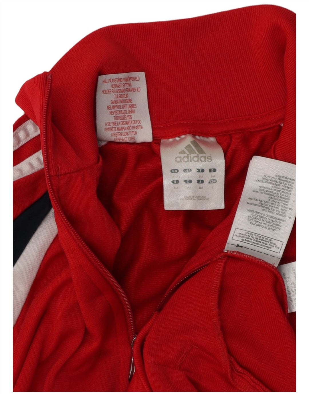 ADIDAS Boys Tracksuit Top Jacket 13-14 Years Red Colourblock Polyester