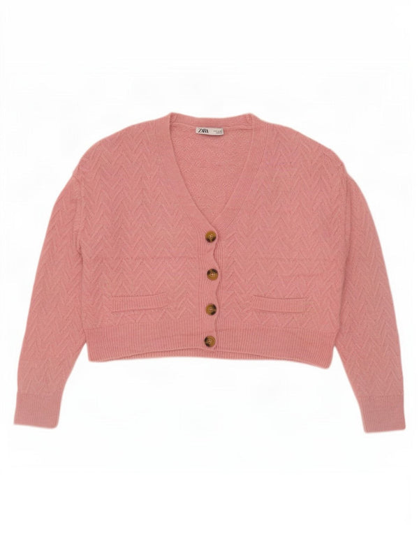 Pulover cardigan supradimensionat pentru femei Zara UK 14 Medium Pink Chevron