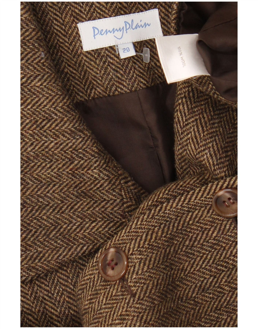 Jachetă pentru femei Penny Plain, cu 4 nasturi, UK 20 2XL, maro, lână în spina de pește