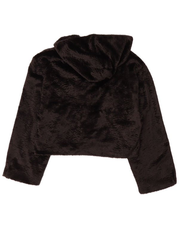 Jachetă Bolero de blană artificială, cu glugă, cu formă relaxată, UK 14, mare, neagră