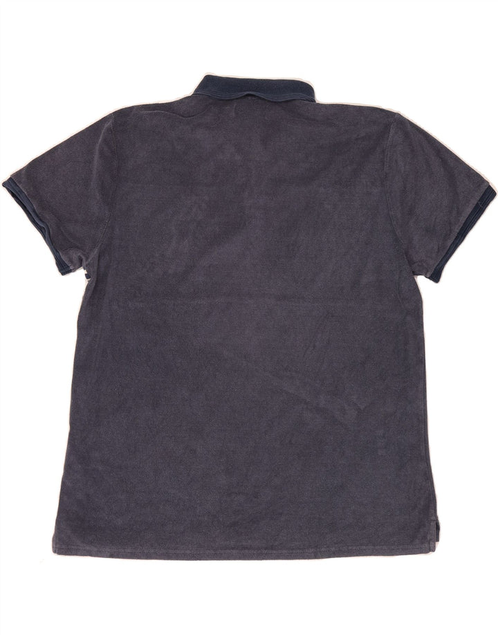 DESIGUAL Mens Polo Shirt 2XL Navy Blue Striped Vintage Desigual and Second-Hand Desigual from Messina Hembry 