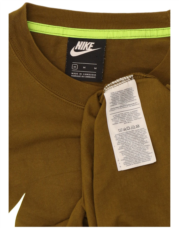 NIKE Mens Swoosh Graphic T-Shirt Top Medium Khaki Cotton