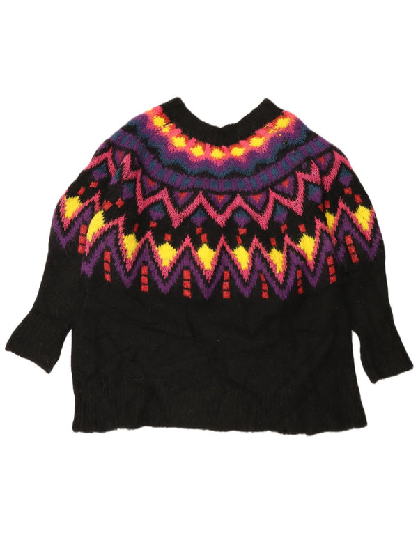 Pulover de damă Zara supradimensionat cu gât de barcă UK 16 Large Black Fair Isle