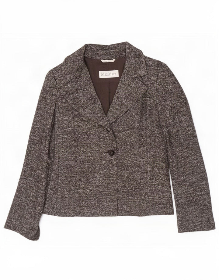 Jachetă Blazer pentru femei Max Mara cu 1 nasture UK 12 Lână în spină de pește mediu gri