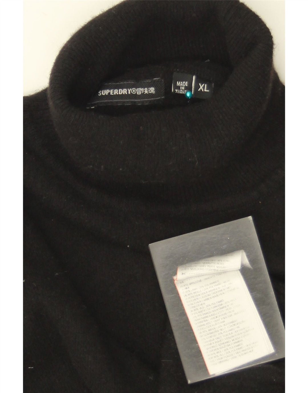 Pulover Superdry pentru bărbați cu gât rulat, XL, lână neagră