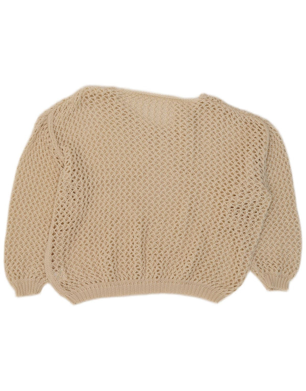 Pulover vintage pentru femeie supradimensionat cu gât de barcă, UK 18 XL, poliester bej