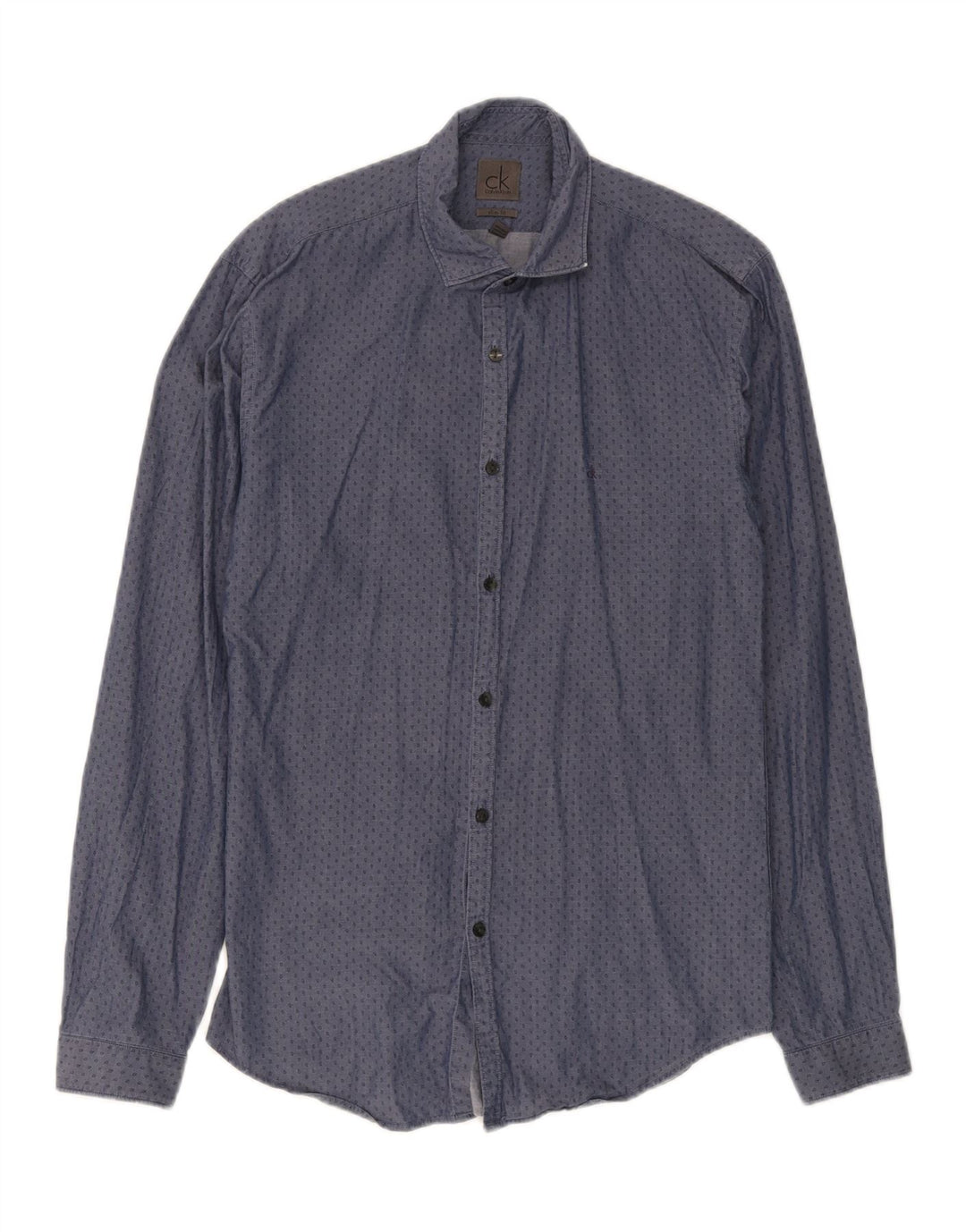 CALVIN KLEIN Mens Slim Fit Shirt Size 38 15 Medium Navy Blue Spotted