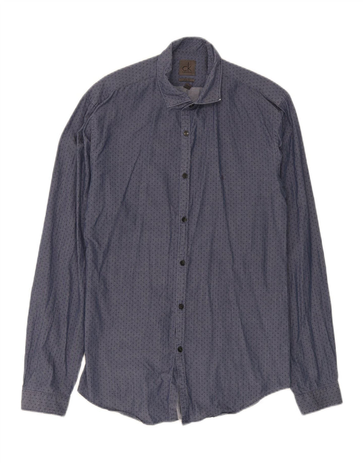 CALVIN KLEIN Mens Slim Fit Shirt Size 38 15 Medium Navy Blue Spotted