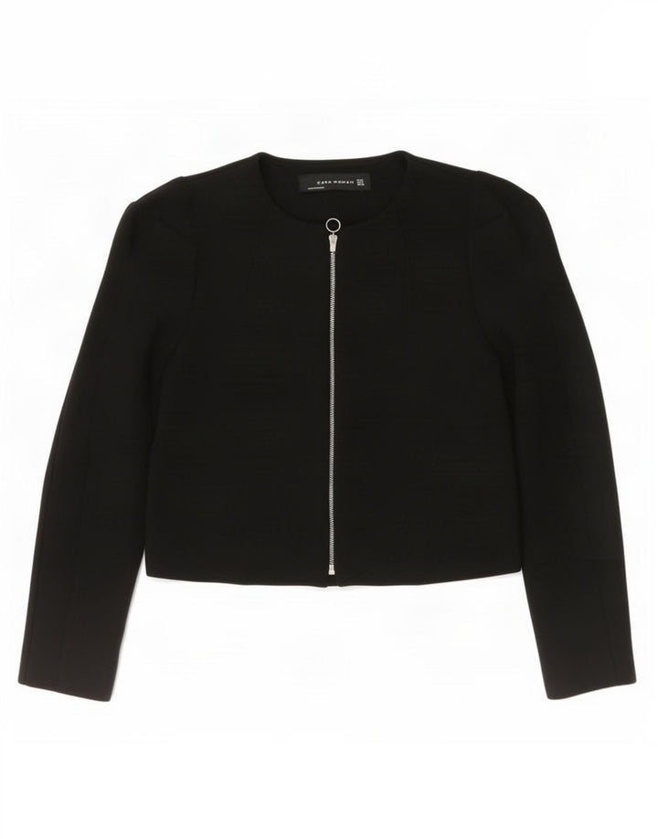 Jachetă Zara pentru femei Crop Blazer UK 10 Mic Negru Poliester