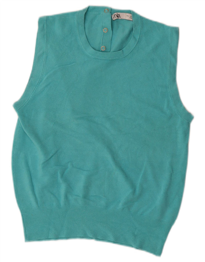 Vesta Zara Femei Tank Top UK 14 Large Blue Viscose