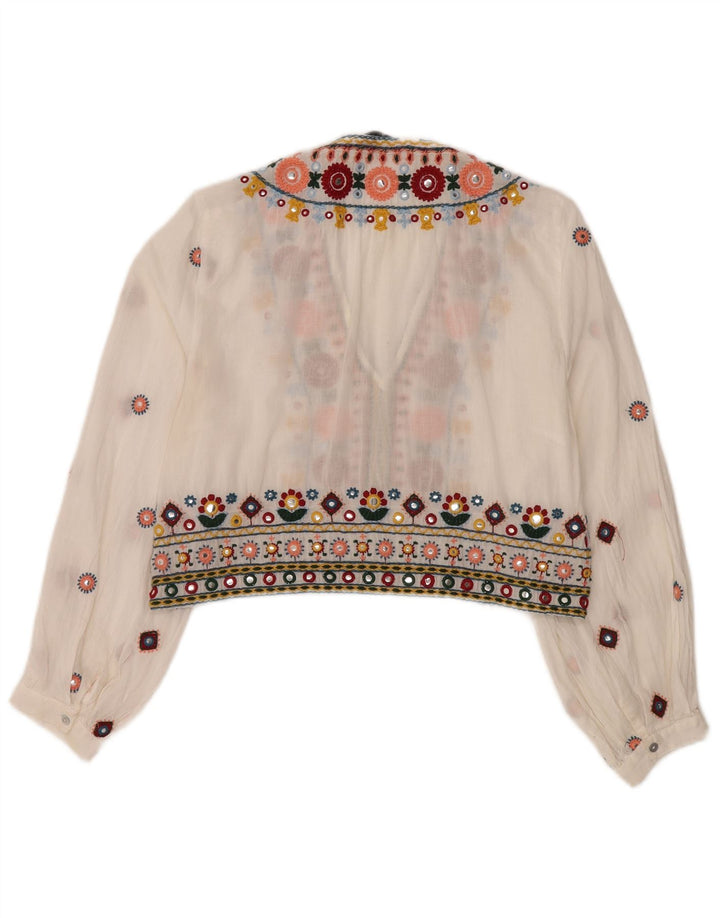 Bluză de top pentru femei Zara Crop See Through UK 14 Medium White Floral