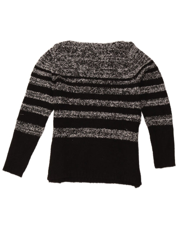 Pulover pentru femei M&Co cu gât de barcă UK 12 Medium Negru cu dungi acrilice