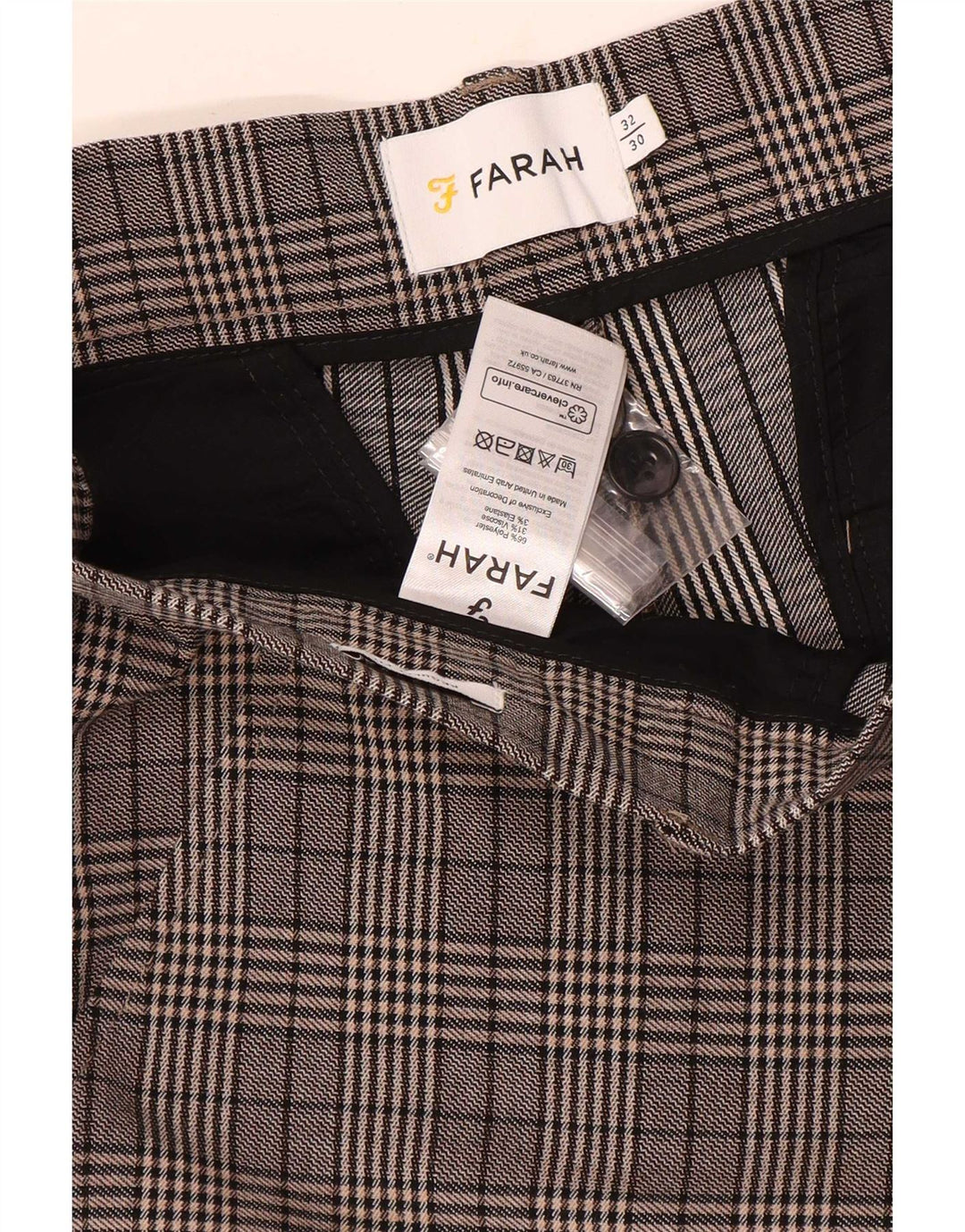 Pantaloni chino slim pentru bărbați Farah L32 L30 poliester cu carouri gri