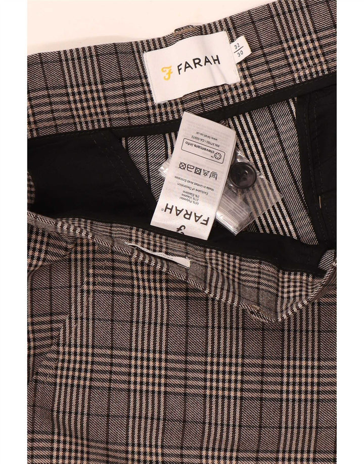 Pantaloni chino slim pentru bărbați Farah L32 L30 poliester cu carouri gri