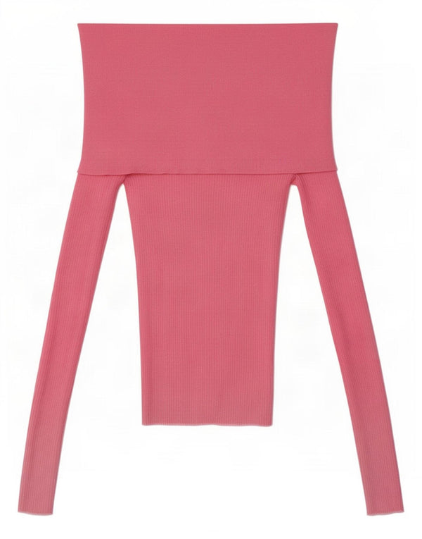 Zara Womens Crop Long Sleeve Off Shoulder Top UK 4 XS Pink