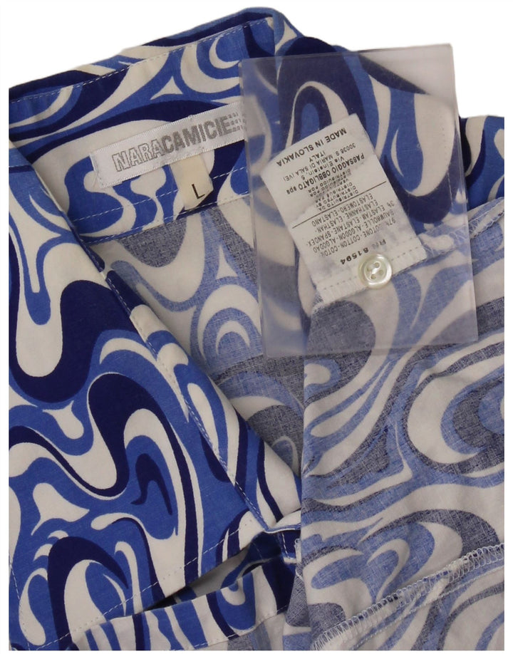Cămașă Naracamicee pentru bărbați cu mânecă scurtă, mare, albastră, geometrică, bumbac