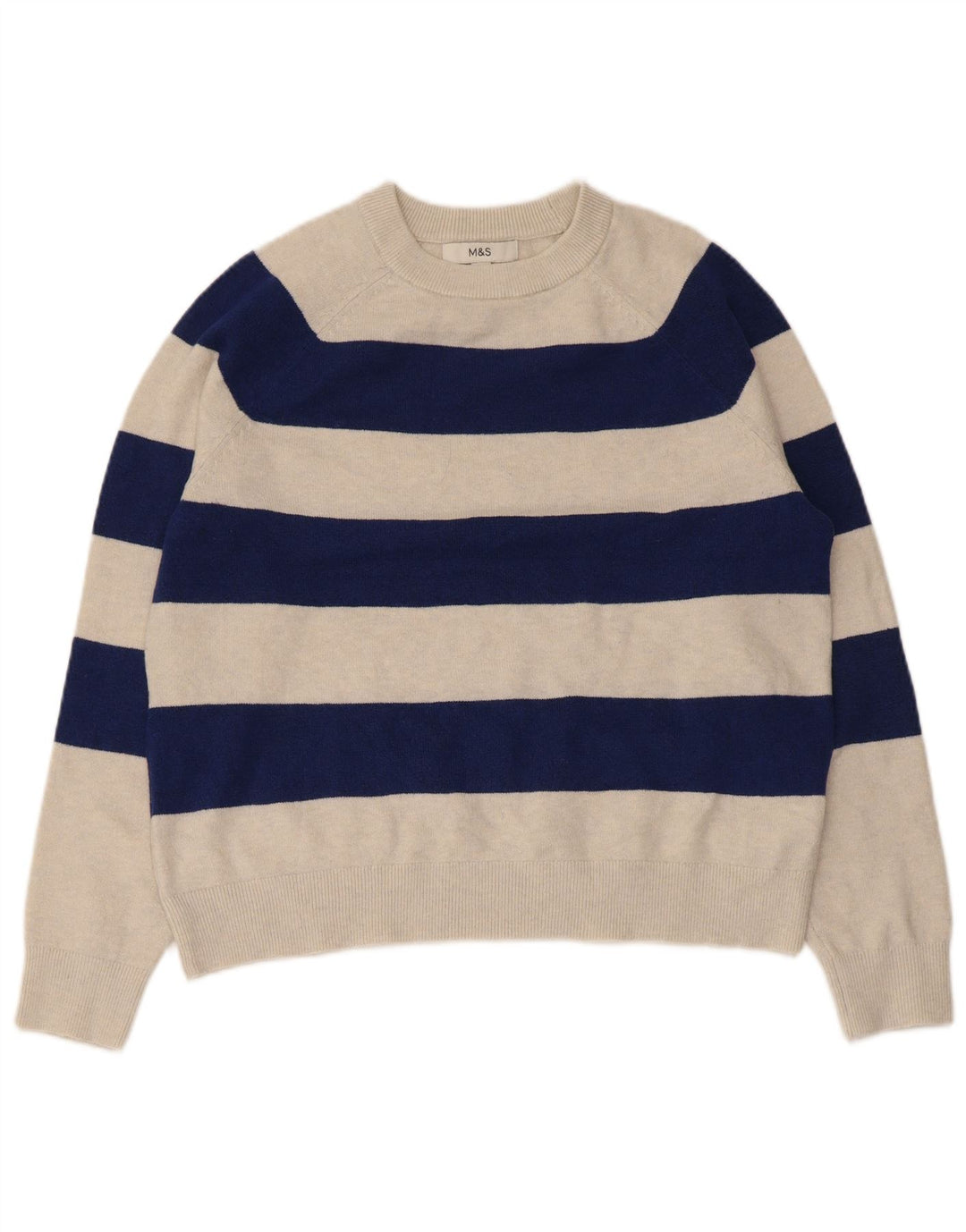 Pulover pentru femei Marks & Spencer cu decolteu triplu UK 14 Medium Bej cu dungi