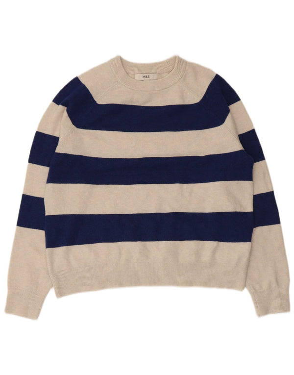 Pulover pentru femei Marks & Spencer cu decolteu triplu UK 14 Medium Bej cu dungi
