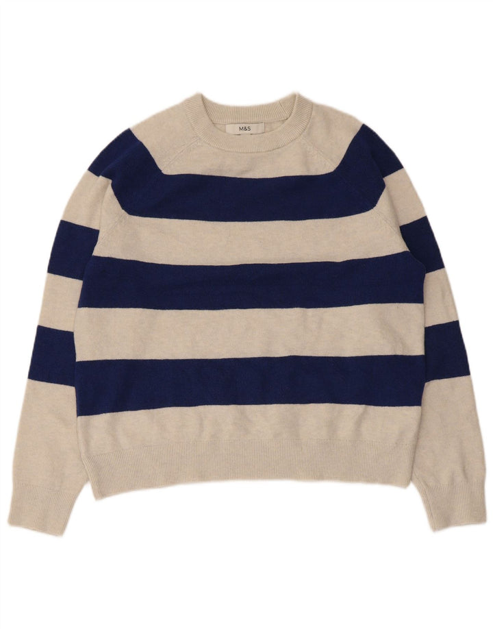 Pulover pentru femei Marks & Spencer cu decolteu triplu UK 14 Medium Bej cu dungi