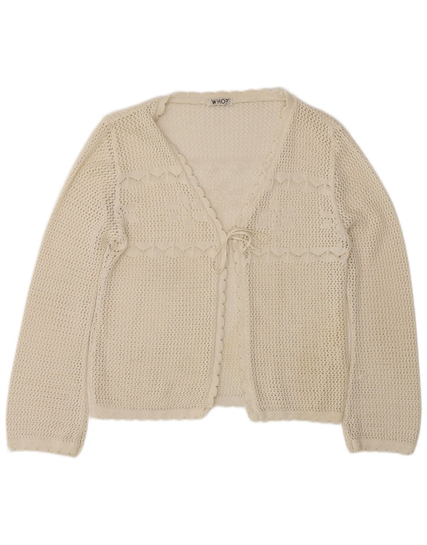 Pulover vintage cardigan croșetat pentru femei UK 12 Medium White