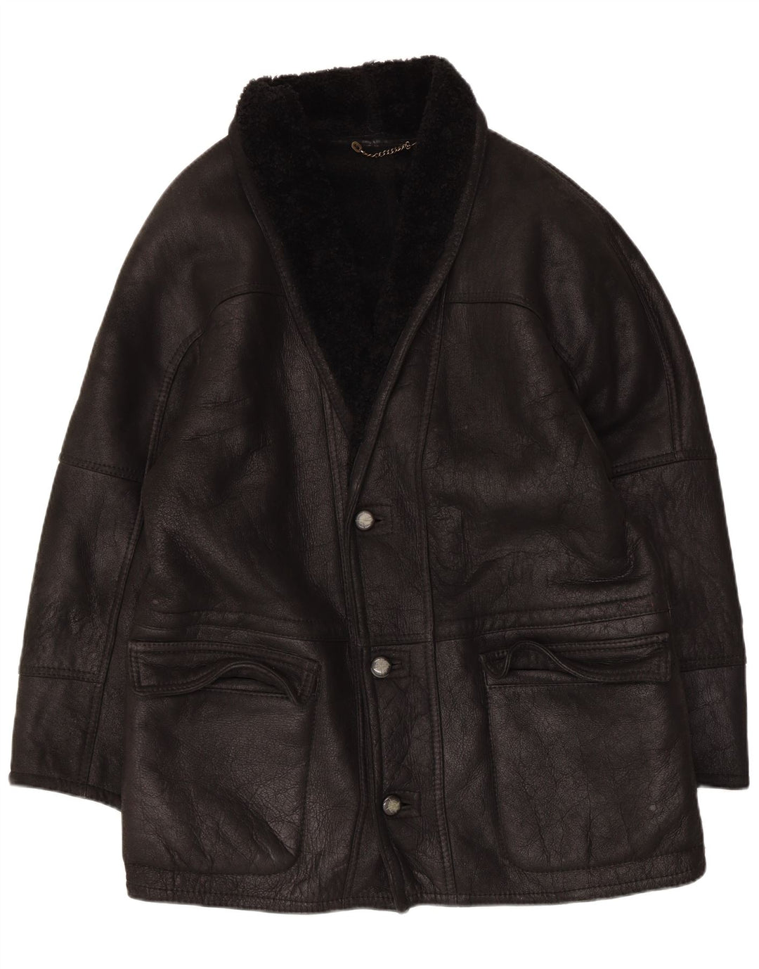 Jachetă vintage bărbătească din shearling IT 50 mare din piele neagră
