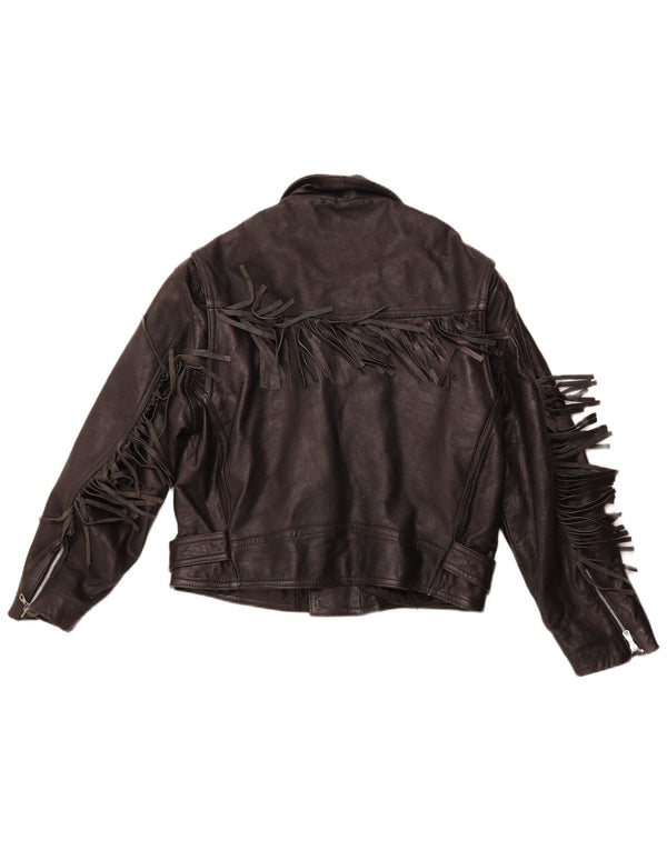 VINTAGE Jachetă Biker din piele pentru femei UK 14 Medium Black Leather