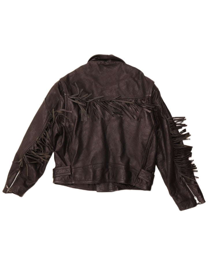 VINTAGE Jachetă Biker din piele pentru femei UK 14 Medium Black Leather