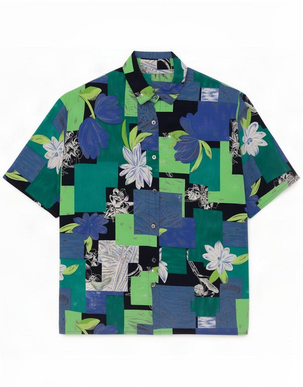 Bluză de epocă cămașă cu mânecă scurtă pentru femei UK 18 XL Multicolor Floral