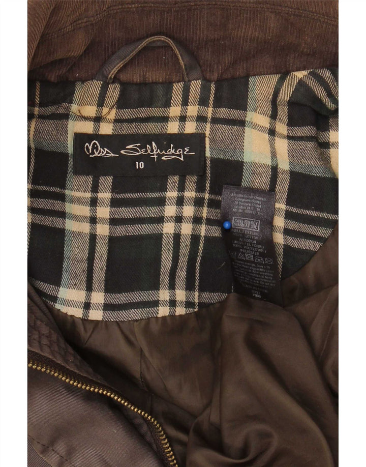 Jachetă ceară supradimensionată cu glugă pentru femei Miss Selfridge UK 10 mic, maro, check