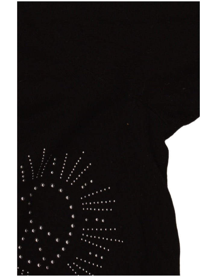 DESIGUAL Pulover cu decolteu în V cu grafic pentru femei UK 16, mare, negru, sintetic