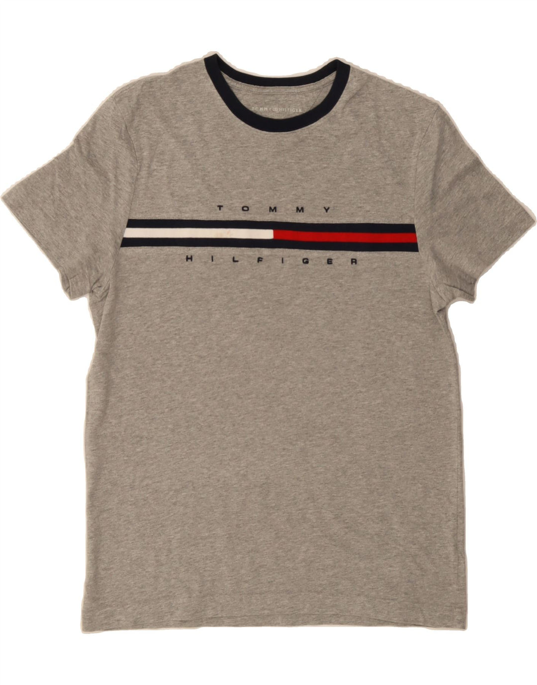 TOMMY HILFIGER Mens Graphic T-Shirt Top Small Grey Cotton Vintage Tommy Hilfiger and Second-Hand Tommy Hilfiger from Messina Hembry 