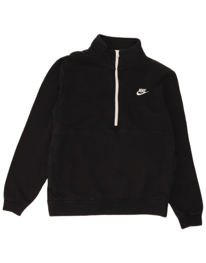 Pulover Nike pentru bărbați, cu fermoar, cu gât, bumbac mediu negru