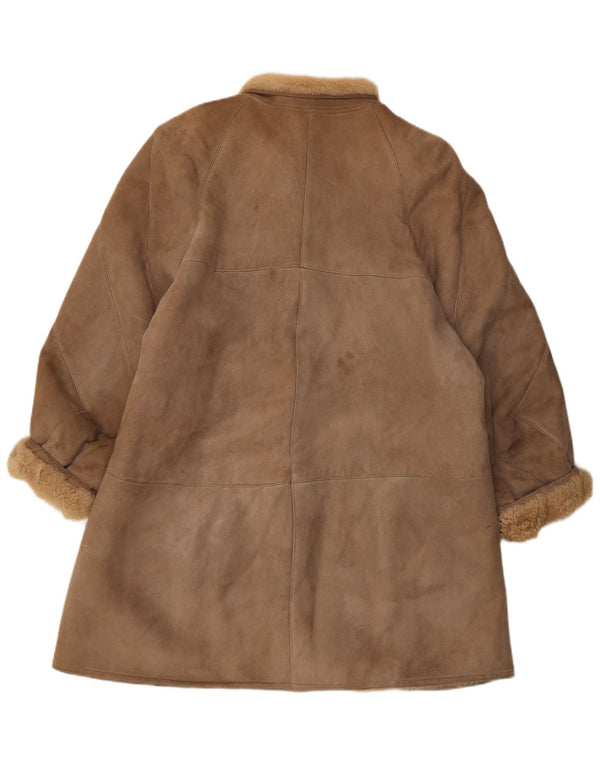 Palton din shearling vintage pentru femei, cu ajustare largi, IT 44 maro mediu clasic