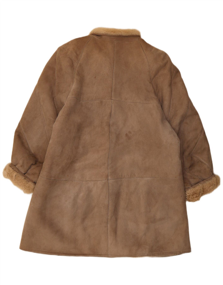 Palton din shearling vintage pentru femei, cu ajustare largi, IT 44 maro mediu clasic