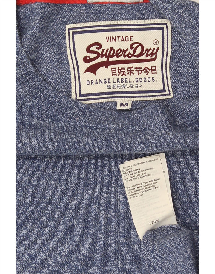 Pulover Superdry pentru bărbați din jerseu cu decolteu triplu, bumbac cu pete albastru mediu