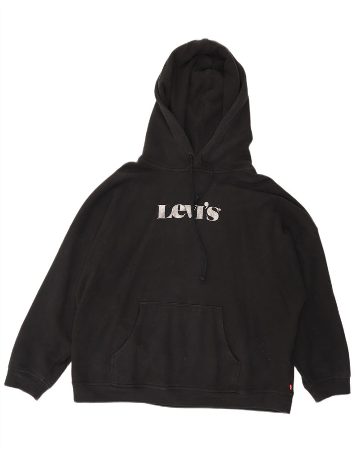 Pulover cu glugă supradimensionat cu grafic pentru femei LEVI'S UK 16, mare, negru, bumbac